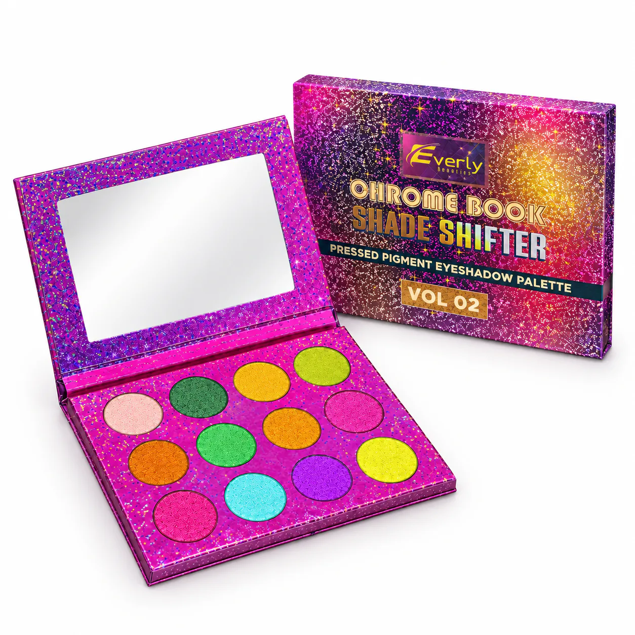 Everly Beauties 12colors Chrome Book Shade Shifter Volume 2 Multichrome Eyeshadow Palette