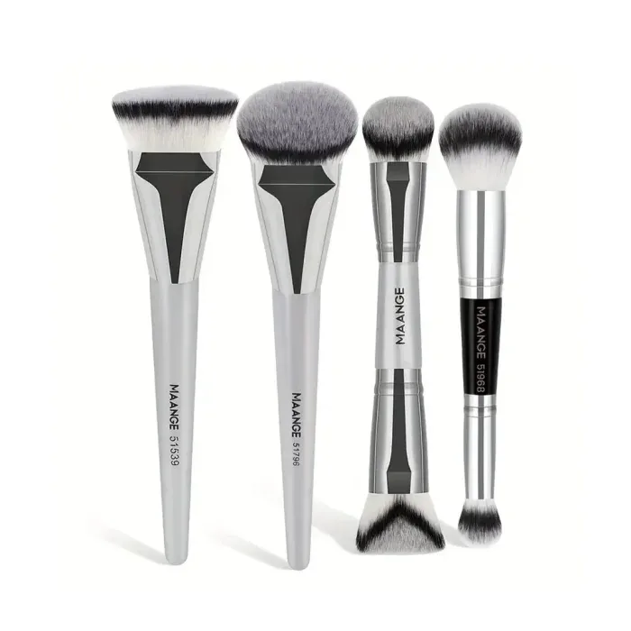 MAANGE 4pcs Professional Crystal Face Brush Set - Silver