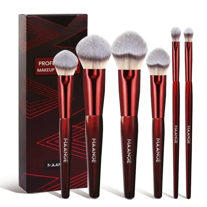 MAANGE 6pcs Professional Face & Eye Makeup Brush Set – Red