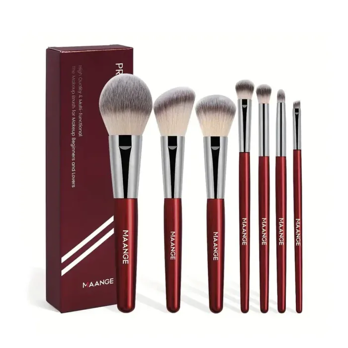 MAANGE 7pcs Premium Face & Eye Brush Set – Red
